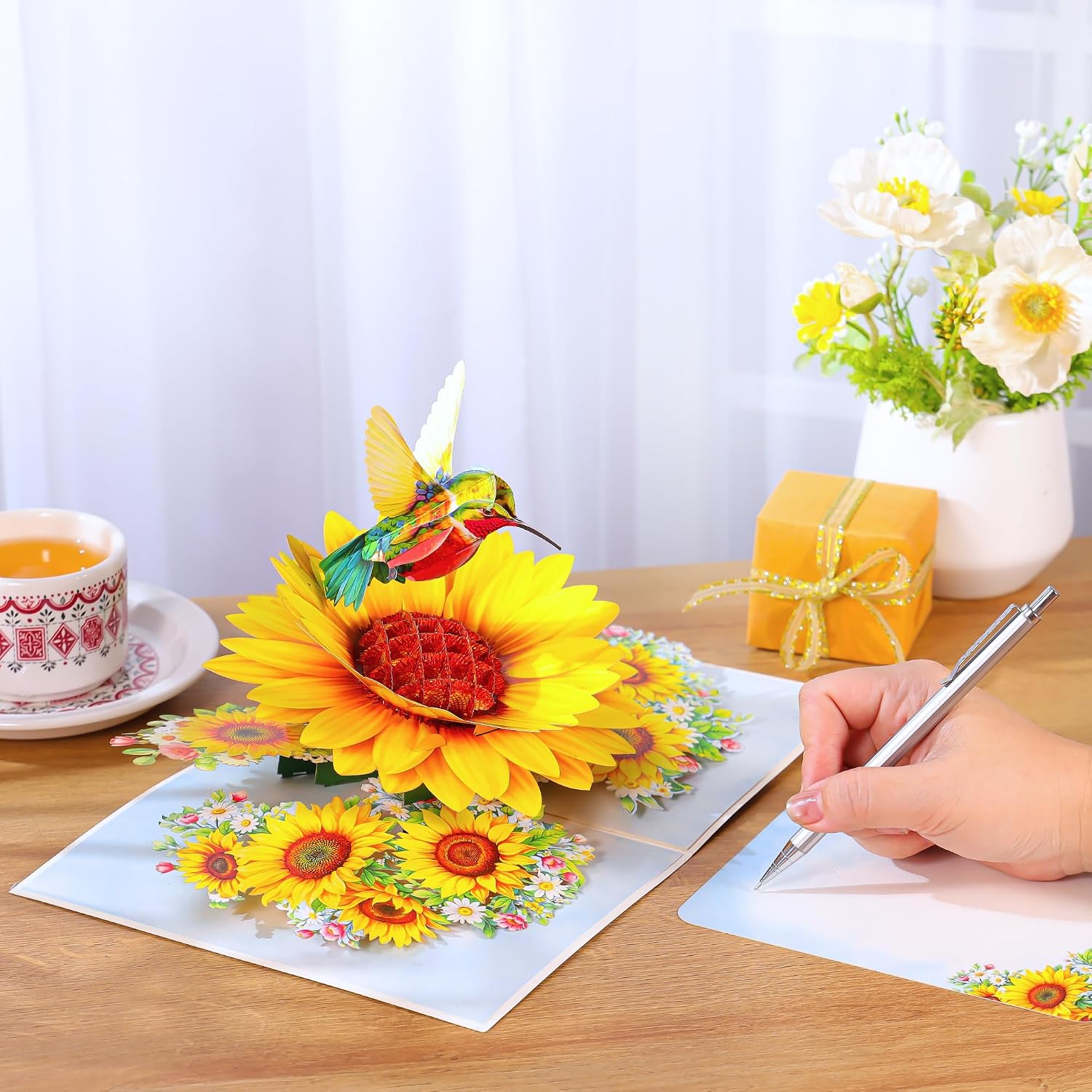 Hummingbird Sunflower Birthday Cards, 3D Pop Up Birthday Card for Women, Mom, Wife, Daughter, Her, Sister, Girlfriend, Grandma, Ideal Gift for Mother's Day, Valentines, Thank You, Get Well, 6x8 in