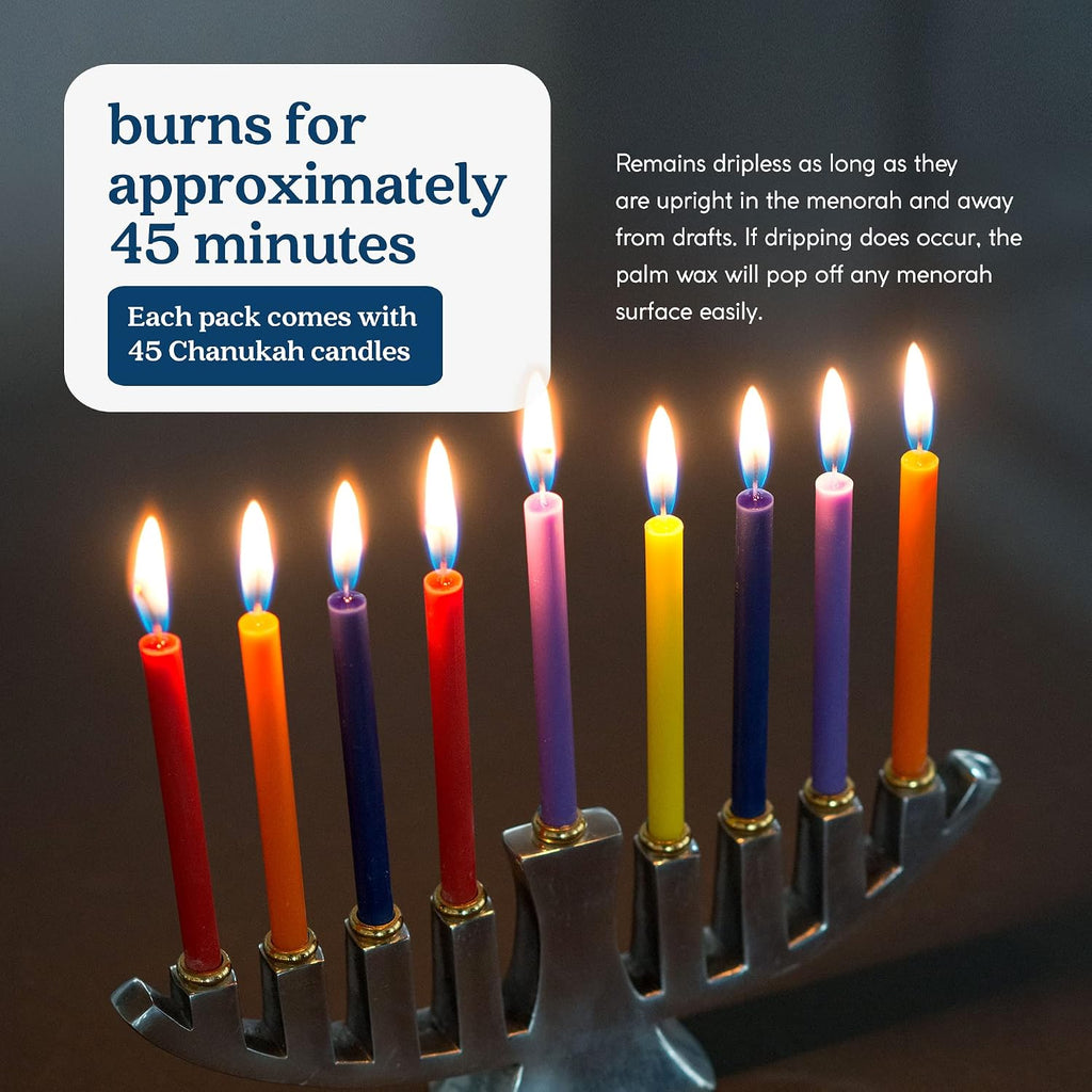 GoodLight Hanukkah (Chanukah) Candles | 45 Minute Burn Time | Dripless Paraffin Free Menorah Candles (45 Count)