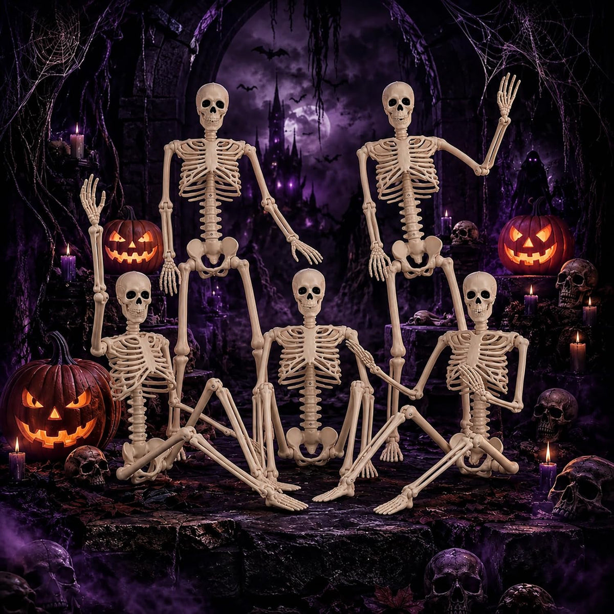 abakuku 2 pack 36" halloween skeleton decorations,human bones, package contents