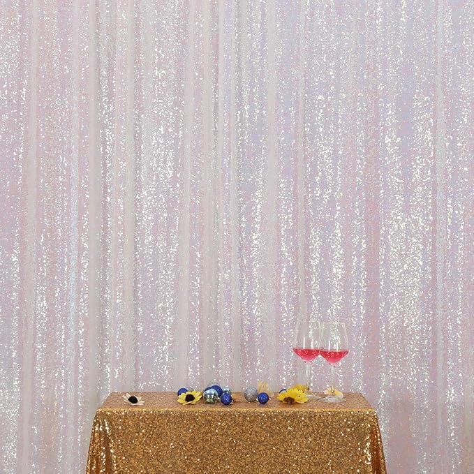 Eternal Beauty White Iridescent Sequin Backdrop, 6x8 Ft Glitter Background Curtains for Shimmer Photography Party Wedding Birthday Back Drop Decor