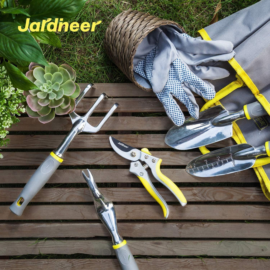 jardineer garden tools set, 8pcs heavy duty garden showing dimensions