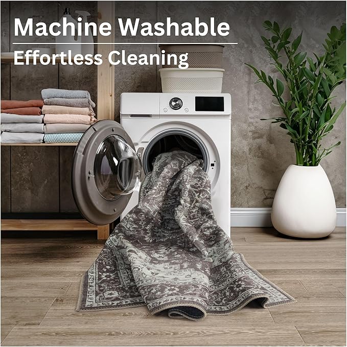Bloom Rugs Washable Non-Slip 8' x 10' Rug - Dark Brown Traditional Medallion Area Rug for Living Room, Bedroom, Dining Room, and Kitchen - Exact Size: 8' x 10'