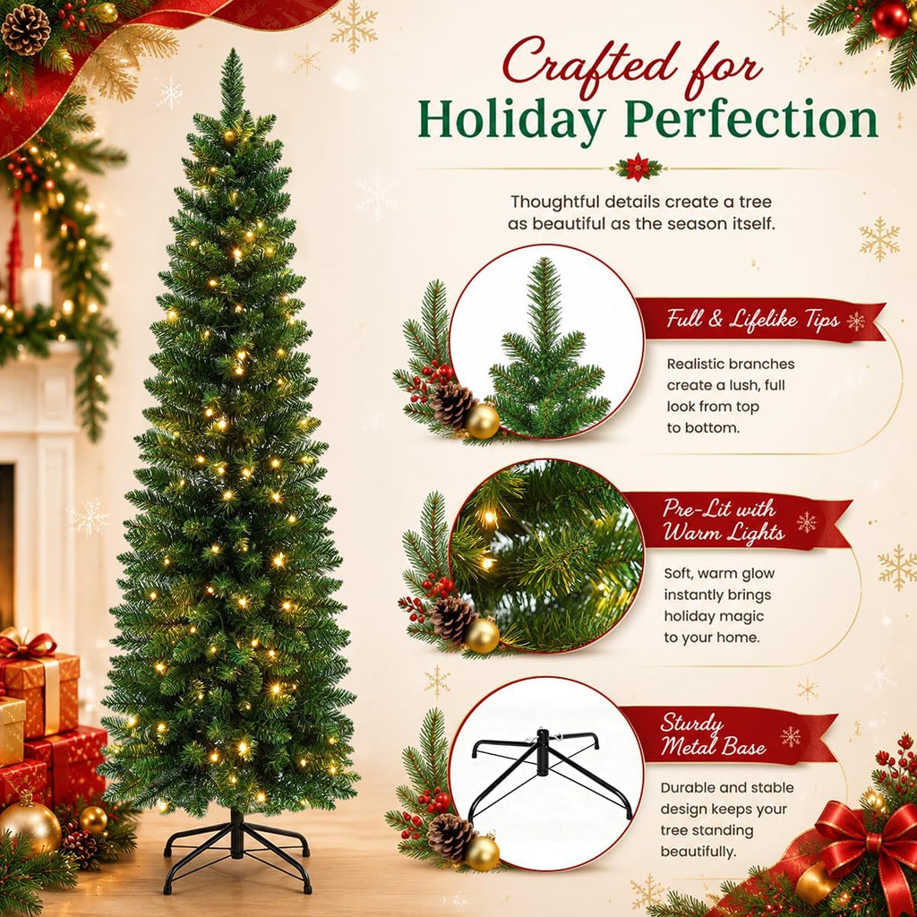 6ft pre-lit slim artificial christmas tree - 260, package contents