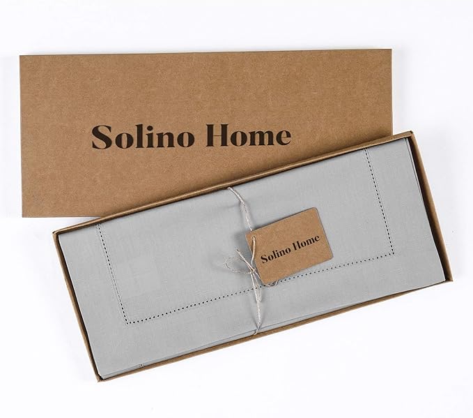 Solino Home Light Grey Table Runner 90 Inches Long - Cotton Linen Hemstitch 14 x 90 Inch Table Runner for Dining, Fall, Autumn, Thanksgiving, Holiday