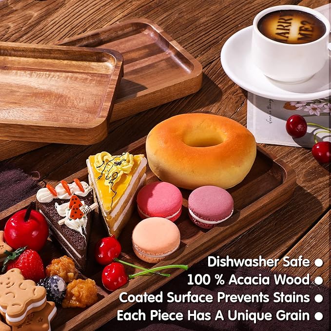 Roowest 5 Pack Solid Acacia Wood Serving Trays for Laser Engraving Rectangular Wooden Board for Food Appetizer Serving Tray Plates for Vegetables Fruit Cheese Housewarming Gifts(16 x 6.5 Inch)