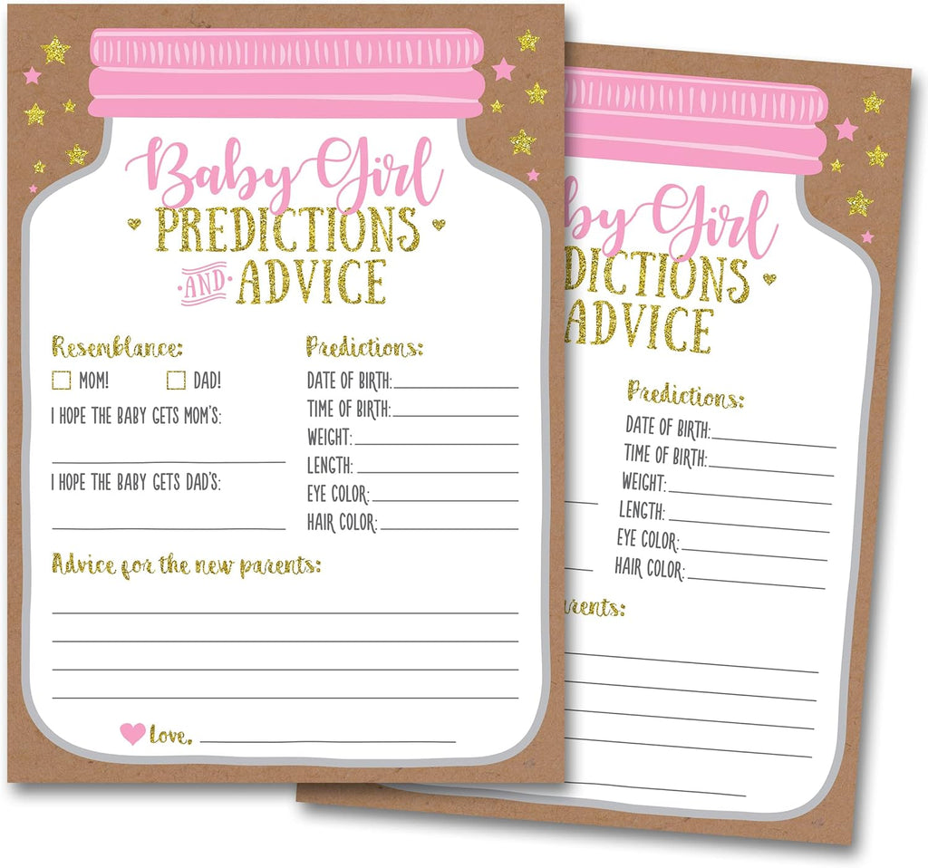 Neatz Baby Shower Advice Cards, Baby Prediction Cards, Girl Baby Shower Decorations, Babyshower Games For Girls, Mason Jar Design (Set of 50)