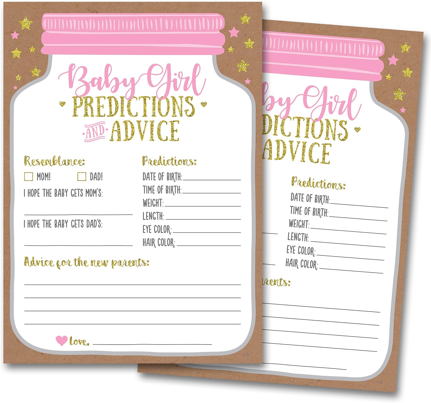 Neatz Baby Shower Advice Cards, Baby Prediction Cards, Girl Baby Shower Decorations, Babyshower Games For Girls, Mason Jar Design (Set of 50)
