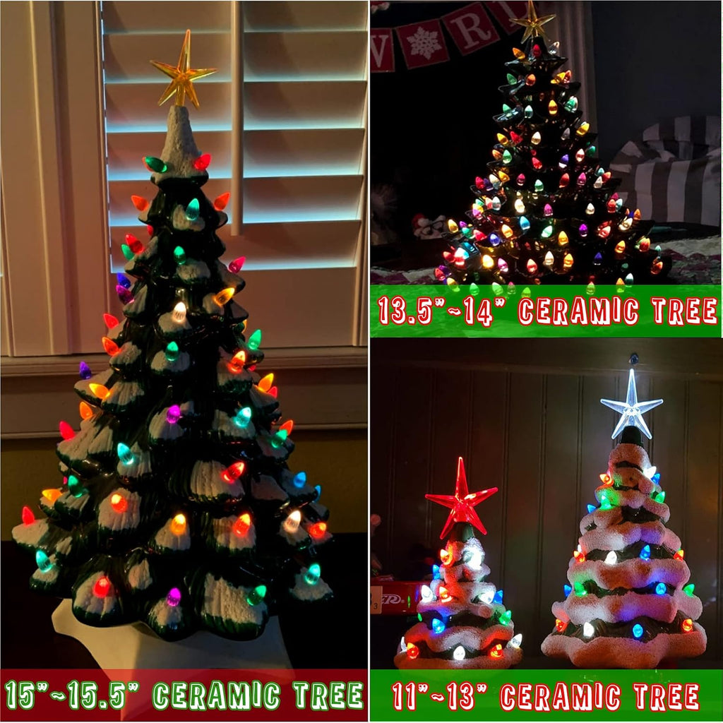 Ceramic Christmas Tree Replacement Lights/Bulbs, Ceramic Tree Medium Multicolor Twist Light Ornaments(117 Bulbs+5 Topper Star)
