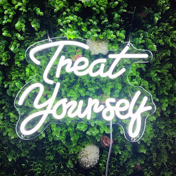 Treat Yourself Neon Sign Treat Yourself Sign for Bedroom Wall Wedding Sign Room Decoration Birthday Party Decoration, 12.9" x 9.6"