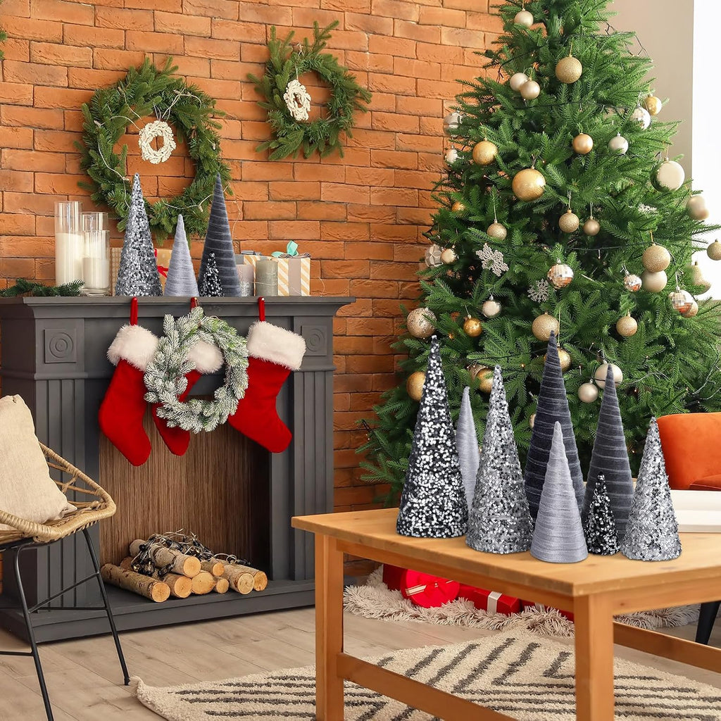 ireer 12 pcs silver gray christmas velvet cone, package contents
