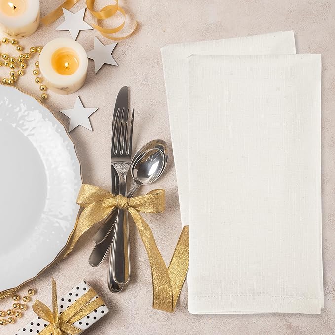 Urban Villa 12-Pack Ivory Dinner Napkins 100% Cotton Coth Napkins (20x20 Inches) Everyday Use Premium Quality Over Sized with Mitered Corners Ultra Soft Durable Hotel Quality