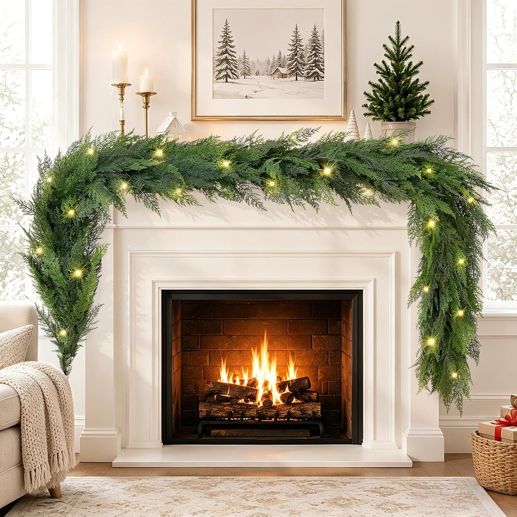 9ft realistic christmas cedar garland with lights, faux, main product view