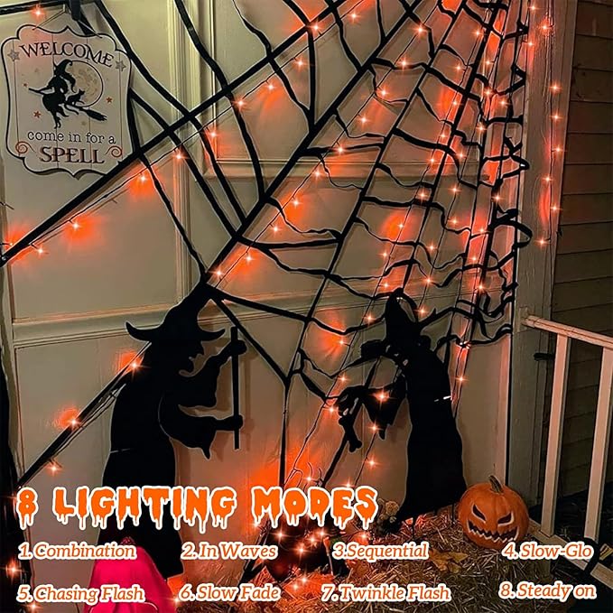 YEGUO 165ft 500 LED Halloween Lights Outdoor Waterproof, 8 Modes Orange String Lights Plug in, Green Wire Christmas Lights Indoor with Timer Memory