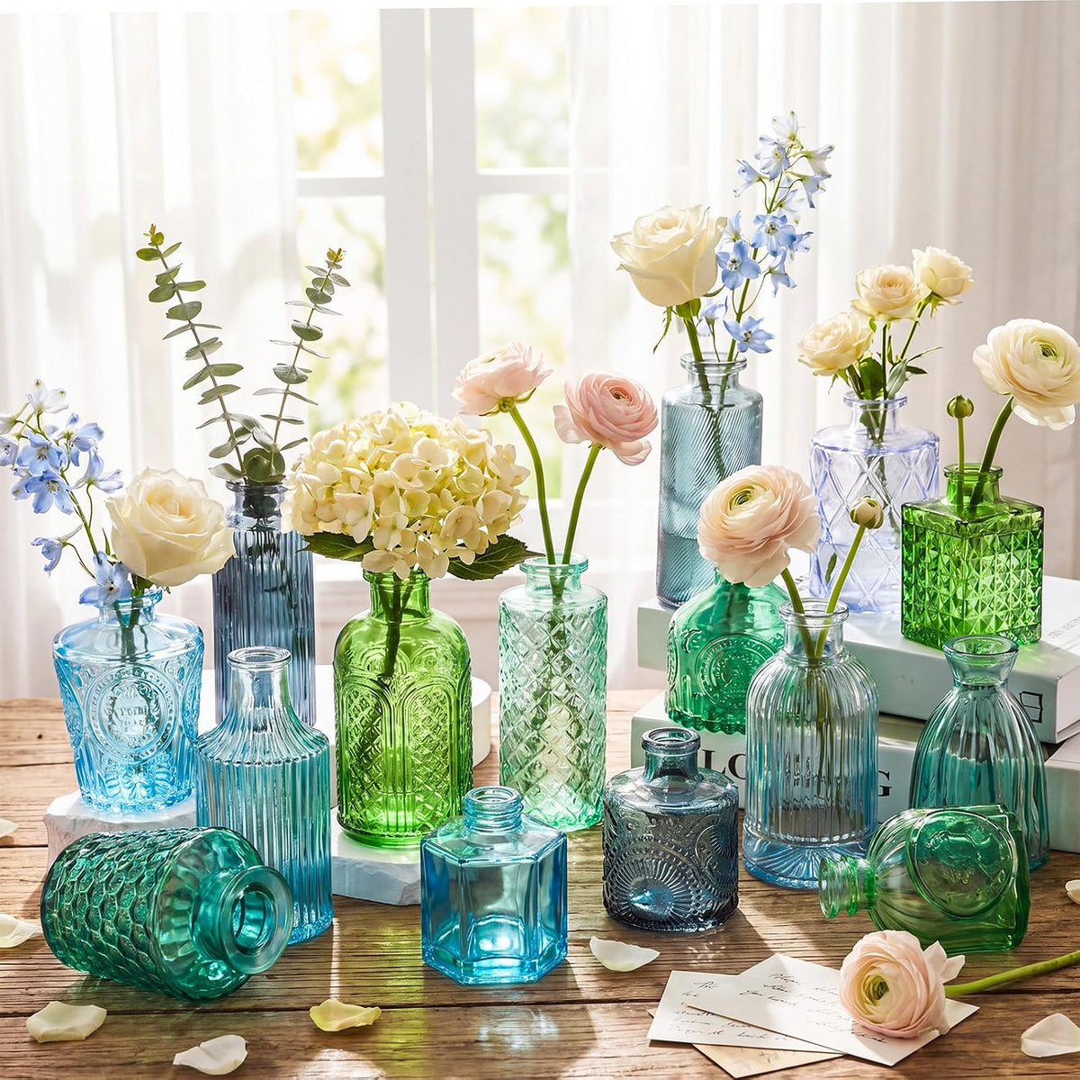 yaomiao 30 pcs glass bud vases centerpieces, blue, close-up detail