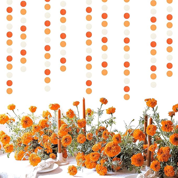 Orange White Fall Party-Decorations Garland-Streamers - 52ft Groovy Boho Hanging Paper Banner,Baby Bridal Shower Wedding Autumn Birthday Sunset Halloween Thanksgiving Day Supplies Decor Hugfond