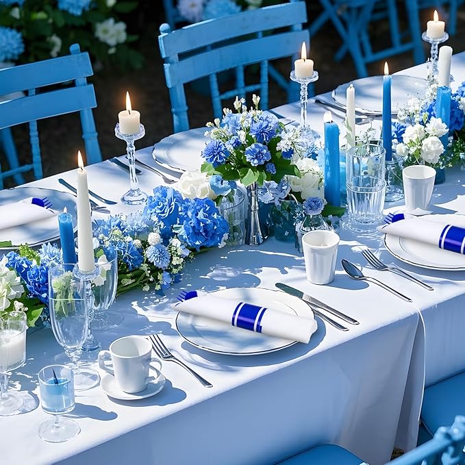 400PCS Pre Rolled Blue Plastic Silverware Sets - Heavy Duty Blue Cutlery - Include 100 Pack Wrapped Disposable Utensils with Napkins for Parties & Dinners & Weddings