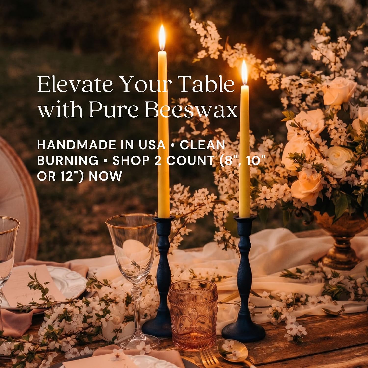 Bluecorn Beeswax Taper Candles, 12 Inch Terracotta, 2 Count | 100% Pure Natural Bees Wax, Clean Burning & Dripless, Fragrance Free, Long Lasting, American Made