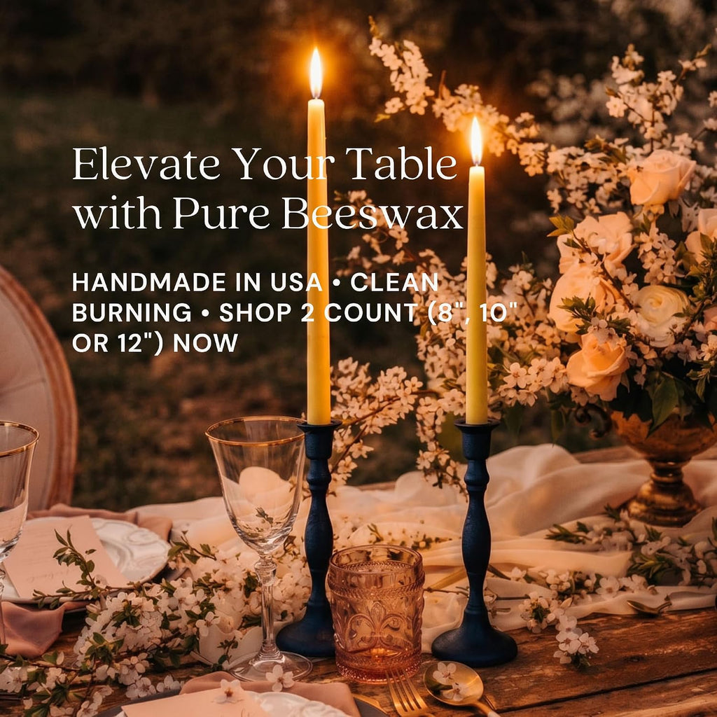 Bluecorn Beeswax Taper Candles, 100% Pure Natural Bees Wax, Pair of 12 Inch Ivory White Tapered Candlesticks, Clean Burning & Dripless, Fragrance Free, Long Lasting, Home Decor, American Made, 1 Count