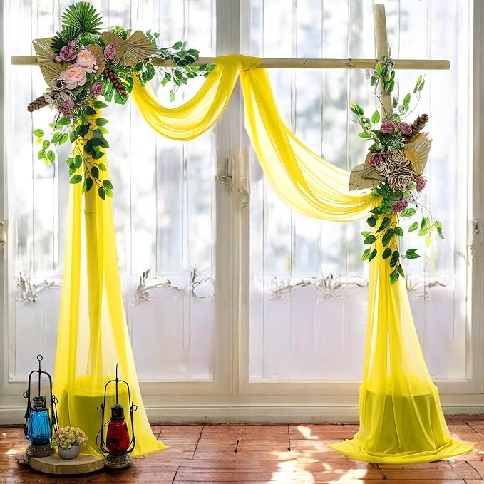 MDS Halloween Chiffon Draping Fabric - 1 Panel, 30" Wide x 20ft Long - Sheer Spooky Arbor & Canopy Drapery for Haunted House Backdrops, Party Ceilings, DIY Costumes & Themed Events - Yellow