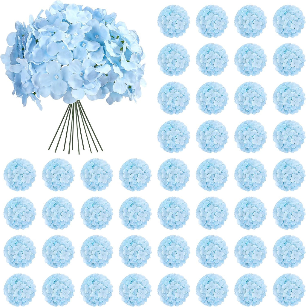 auihiay 64pcs blue hydrangea artificial flowers, silk hydrangeas, main product view
