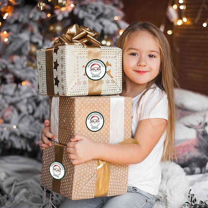 Personalized Christmas Stickers - Custom Name Waterproof Christmas Gift Tags for Gift Box Xmas Holiday Decorations Party Favors - 30 Stickers (Santa Claus)