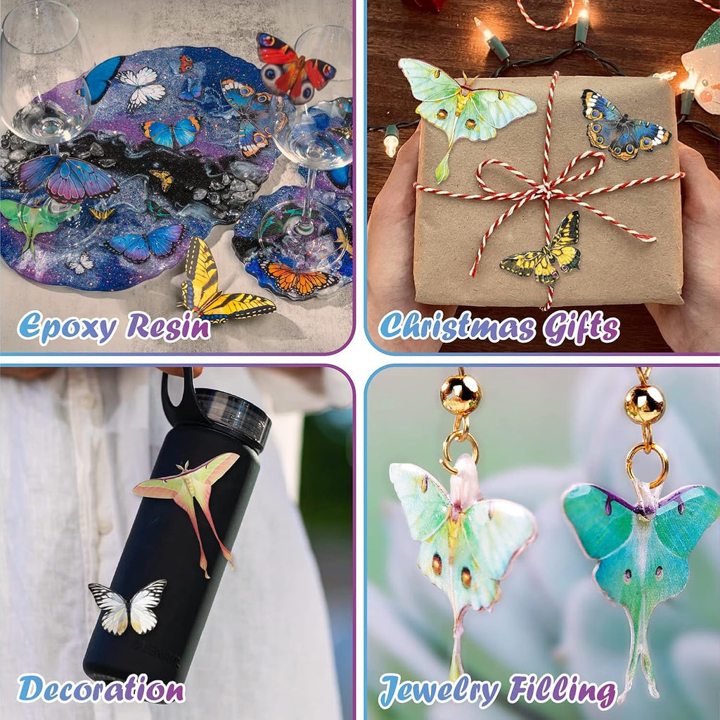 LET'S RESIN Realistic Paper Butterfly Moth,46 Pcs Double-Sided Faux Butterfly,Epoxy Resin Supplies,Vintage Floral Decoration,Resin Accessories for Art,Crafts,Molds