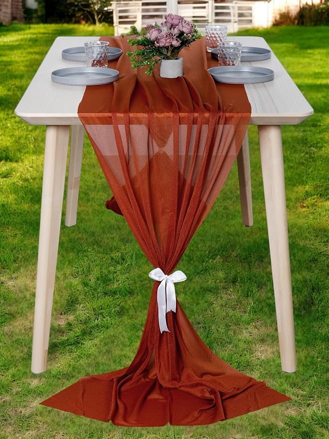 MDS Halloween Chiffon Table Runner - 10 Pack, 29 x 120 Inches, 10ft Each - Sheer Spooky Table Runners for Haunted House Parties, Trick-or-Treat Tables, Witchy Décor, Wedding & Events - Terracotta