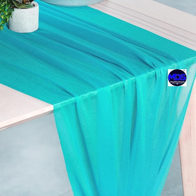 MDS Halloween Chiffon Table Runner - 25 Pack, 29 x 170 Inches, 14ft Each - Sheer Spooky Table Runners for Haunted House Parties, Trick-or-Treat Tables, Witchy Décor, Wedding & Events - Peacock Blue