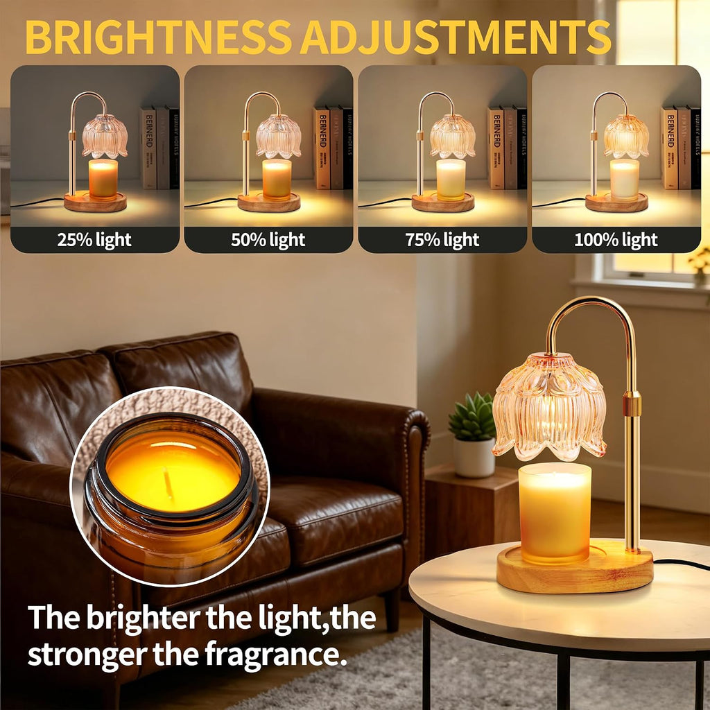 Flower Candle Warmer Lamp for Jar Candles with Timer & Dimmer, Adjustable Height Fits Large Jars up to 7.08" Tall, Flameless Wax Warmer, Cozy Bedroom Home Decor, Gift for Mom Women