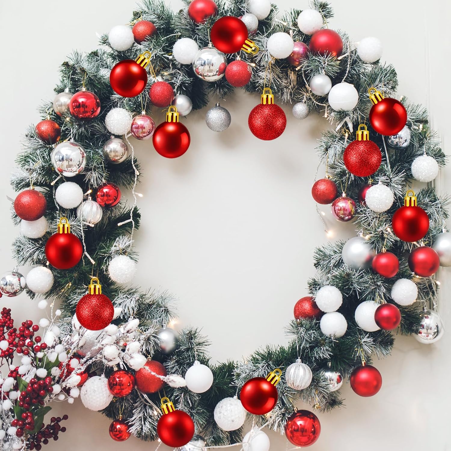 24 Count Small Red Christmas Ornaments Balls, Mini Red Ornaments for Mini Christmas Tree, Small Shatterproof Valentine Tree Decorative Hanging Bulbs Ball for Xmas Outdoor Party Decorations, 1.2 inch
