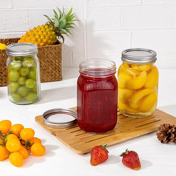 MirthMood 32 OZ Wide Mouth Mason Jars, 6 PACK Glass Mason Jars with airtight Lids, Quart mason jars wide mouth for Fermenting, Pickling, Freezing, Preserving, Meal Prep, Jar Décor