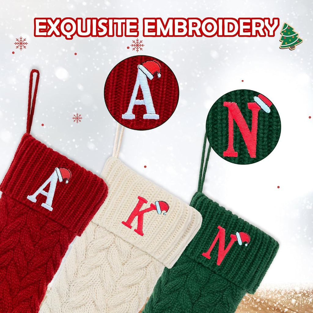 Christmas Stockings Personalized Custom Initials 18 Inches Knitted Christmas Stockings with Letter Fireplace Hanging Monogram Xmas Stockings for Kids,Family Holiday Party Decoration（Red M）