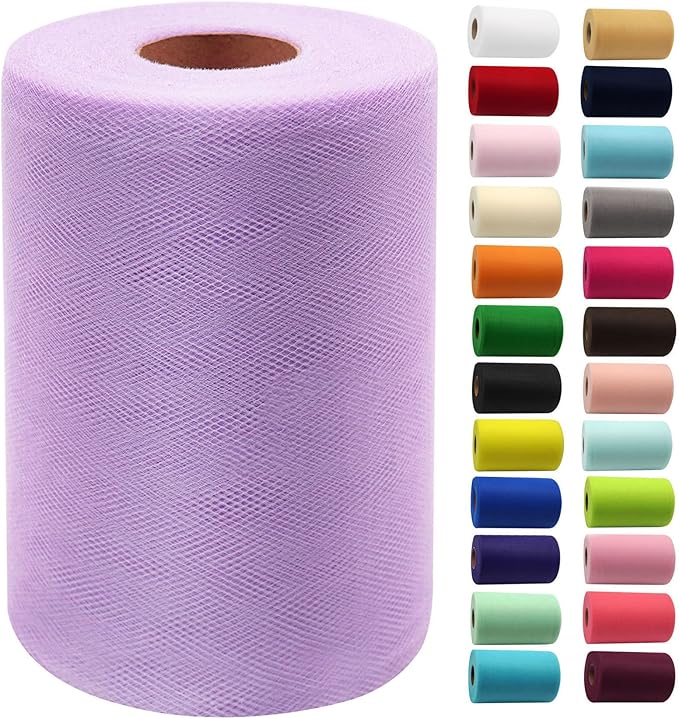 Lavender Tulle Fabric Rolls 6 Inch by 100 Yards (300 feet) Fabric Spool Tulle Ribbon for DIY Lavender Tutu Bow Baby Shower Birthday Easter Party Wedding Decorations Christmas Craft Supplies