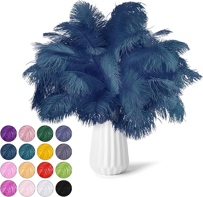 NEWONG 30pcs Navy Blue Ostrich Feathers Natural Bulk 8-10inch(20-25cm) Vase Craft Wedding Home Party Centerpieces Christmas Day Decoration