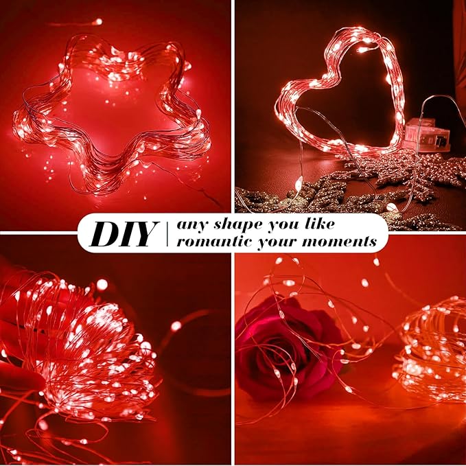 ZGWJ 24 Pack Fairy Lights Battery Operated, 7ft 20 Mini LED Fairy String Lights Silver Wire 3 Modes for DIY, Parties, Wedding, Bedroom, Halloween Christmas Decoration Red