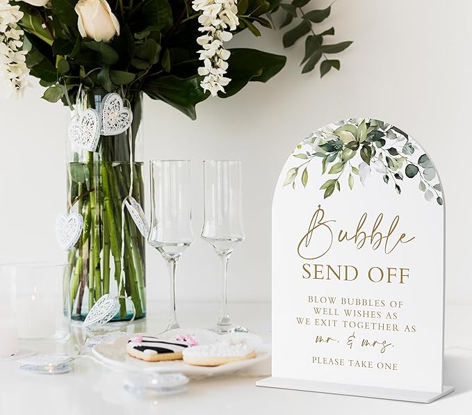 Bubbles for Wedding Send Off, Greenery Gold Bridal Shower Decorations, Marriage Signs for Ceremony and Reception, Engagement Party Decor, Wedding Table Acrylic Decor, Bachelorette Party Favors - 28
