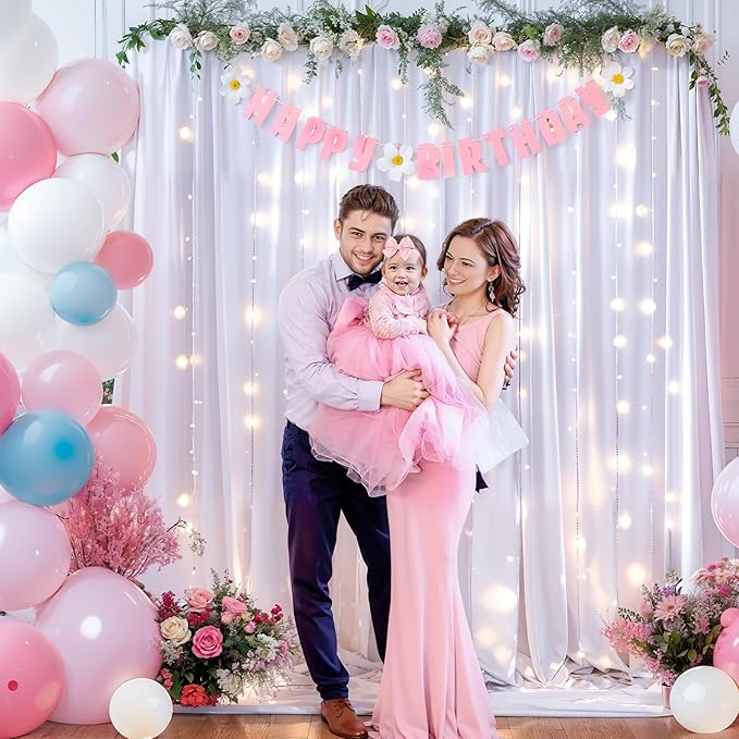 White Backdrop Curtains with Lights for Parties,10x10FT Wrinkle Free White Drapes Wedding Photo Backdrop Curtains for Baby Shower Birthday Ceremony Reception Home Party Decorations-5ft x 10ft,2 Panels