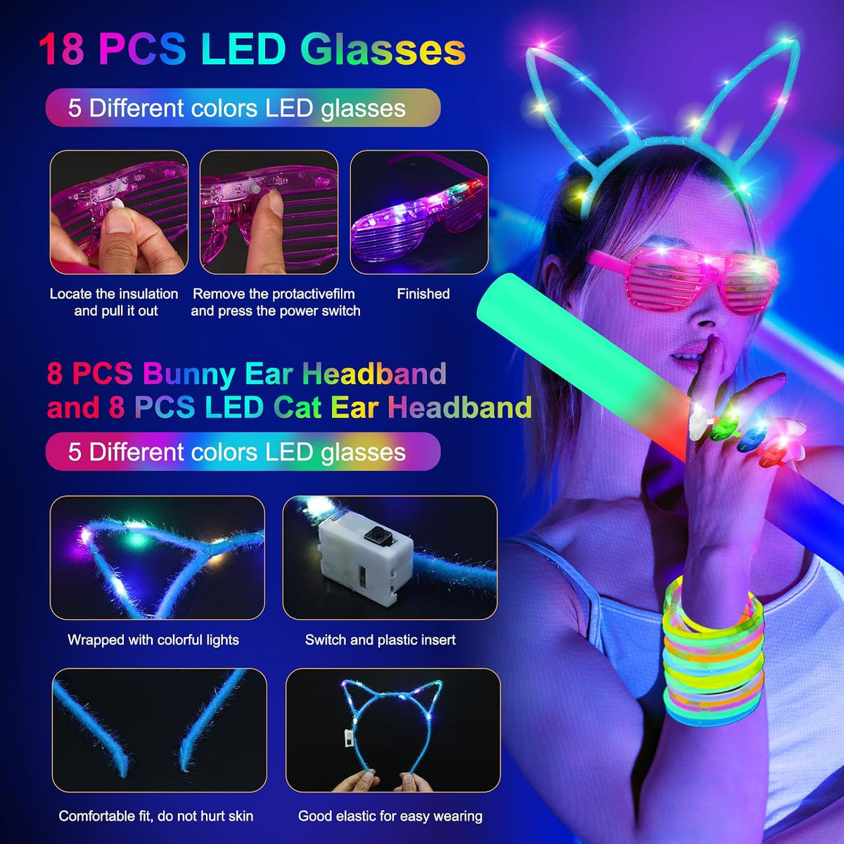 OLUPP 282 PCS Glow in the Dark Party Supplies, 18 Foam Sticks, 18 LED Glasses...