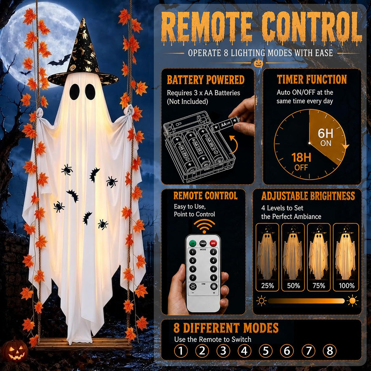 Halloween Decorations Outdoor, 5.4FT Large Hanging Swing Ghost Outdoor Decor ...