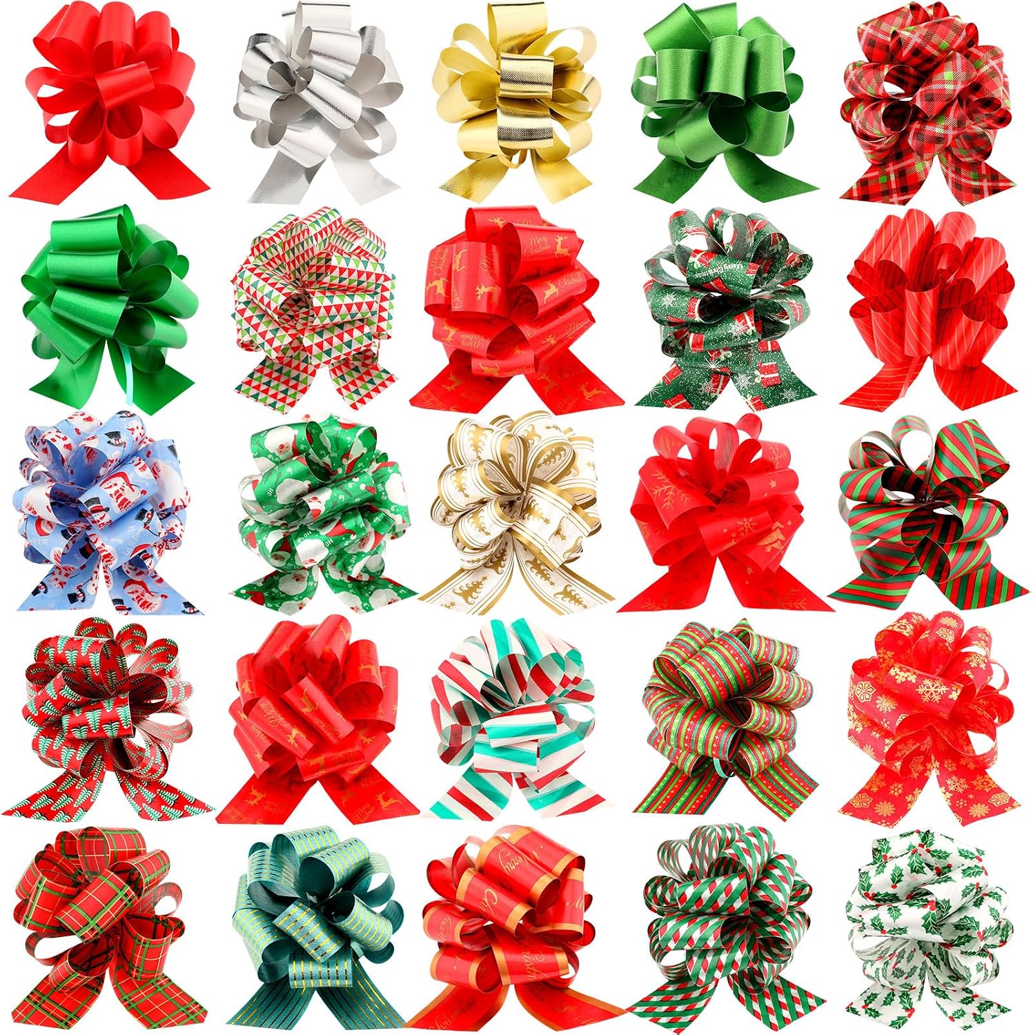 50 Pcs Christmas Pull Bows Gift Wrapping 5 Inch Pull Wrapping Bows for Christmas Tree Decoration Gifts Florist Bouquet Baskets Wreath Decor Easy to Assemble(Classic)