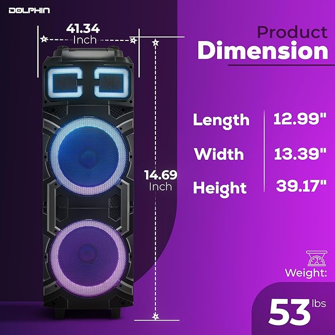 Dolphin High-Power Portable Party Bluetooth Speaker – Wooden Cabinet, X-BASS, LED Lights, Wireless Microphone – Ideal for Parties, Tailgating, and Events