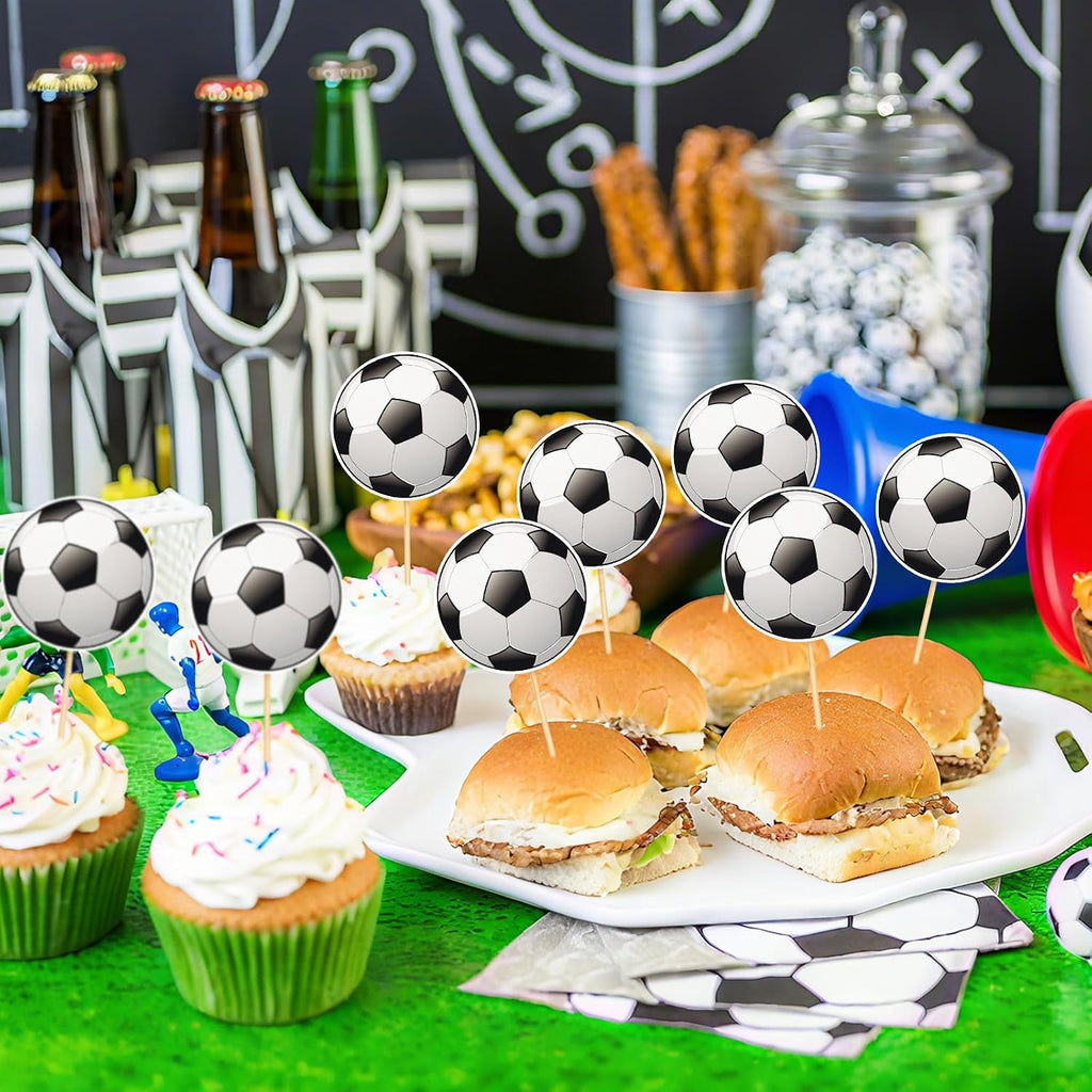 Hooqict 40Pcs Soccer Cupcake Toppers Soccer Ball Birthday Cake Topper Decorations Cupcake Picks for Kids Boys Men Sports Theme Birthday Party Decorations Game Day Party Supplies