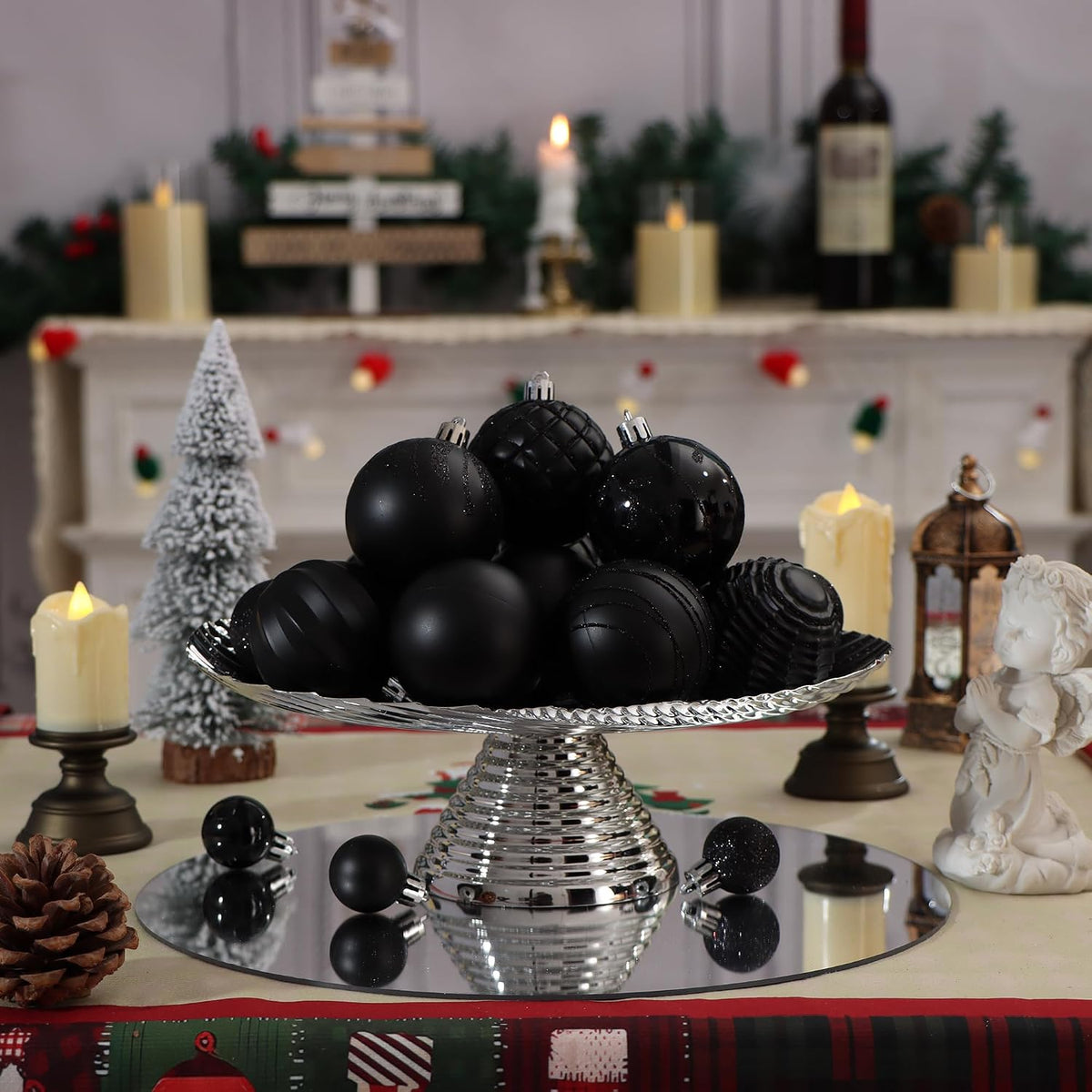100Pcs Black Christmas Ball Ornaments Set, Assorted Shatterproof Christmas Or...