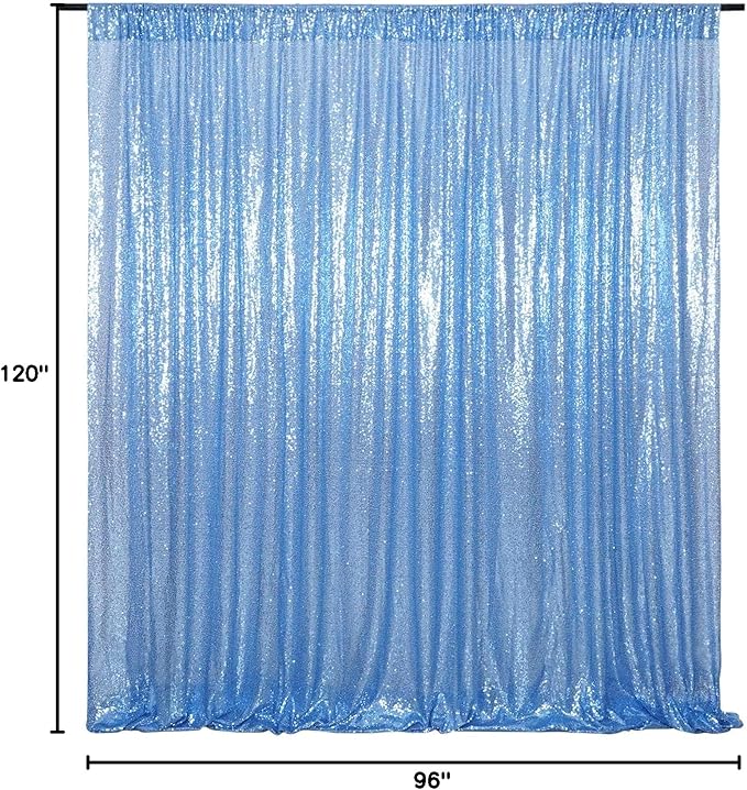 Poise3EHome Baby Blue Sequin Backdrop Curtain,8FT x 10FT Sequin Photography Backdrop Curtain for Party Decoration