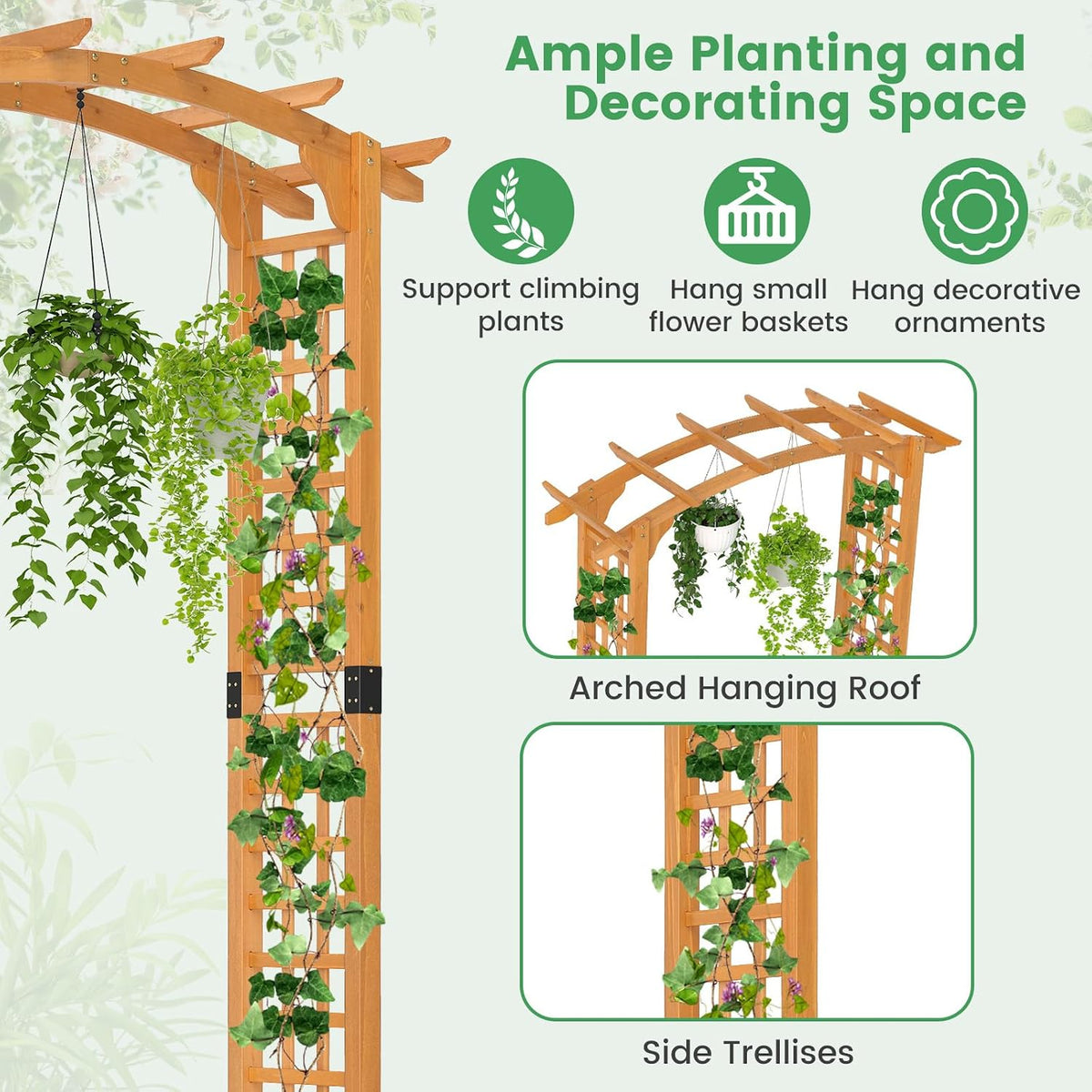 HAPPYGRILL 7.5 FT Wooden Garden Arch, Outdoor Arbor for Climbing Plants