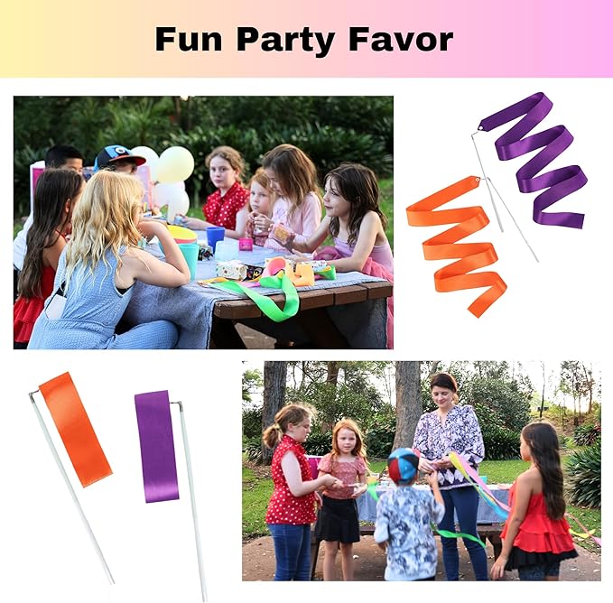 Ribbon Dancing Wands 20pcs Pack, Party Favor for Girls Birthday Party Supplies, Gymnastic Party Favors for Kids Outdoor Games (Mixed Color with White Handle, 20pcs set)