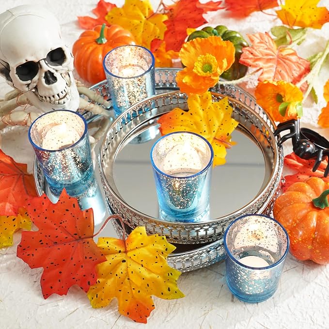 Homemory 36 Pcs Blue Votive Candle Holders, Mercury Glass Candle Holder, Tealight Candle Holders for Table Centerpieces, Baby Shower, Party, Anniversary, Wedding, Home Decor, Halloween, Christmas