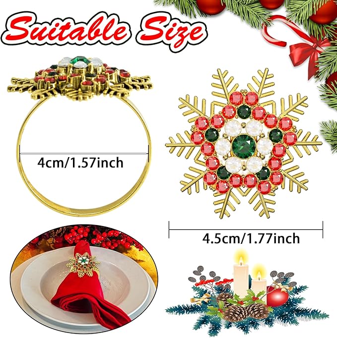 Halatool Set of 6 Christmas Napkin Rings Colorful Snowflake Napkin Holder for Christmas Thanksgiving Holiday Party Table Decoration