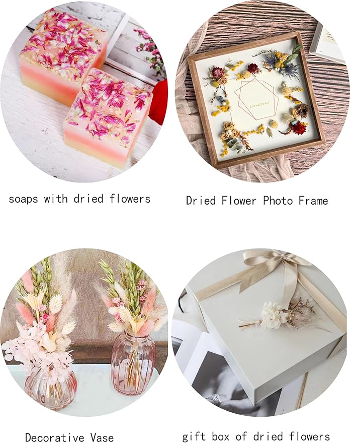 DIY Natural Dried Flower Set for Vase, Bulk Boho Dried Flowers with Stems,Fall Decor, Mini Flower Arrangements.(Pink)