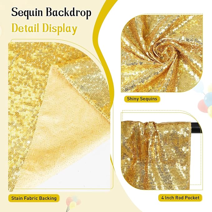 SquarePie Sequin Backdrop Curtain Not See Through Background for Wedding Party 20FT x 10FT Gold